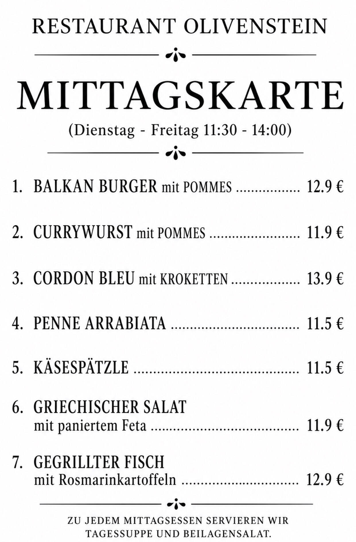 Mittagskarte Mittagskarte